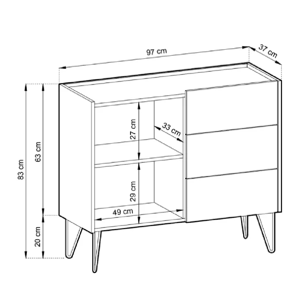 Hamden Wooden Sideboard With 1 Door 3 Drawers In Black