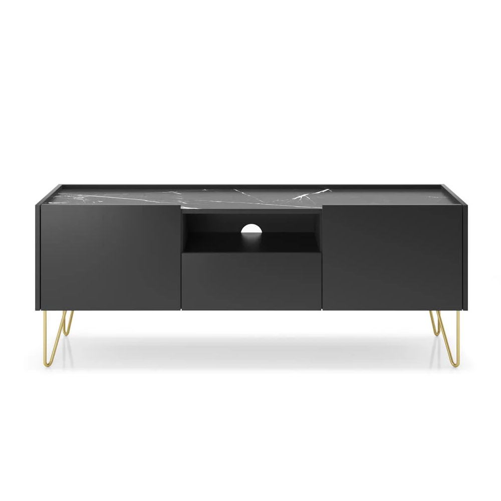 Hamden Wooden TV Stand With 2 Doors 1 Drawer In Black