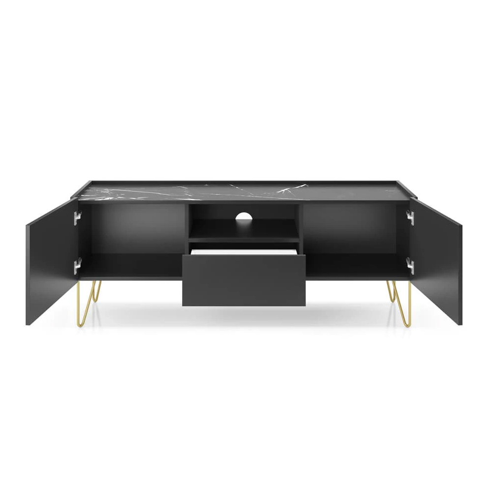 Hamden Wooden TV Stand With 2 Doors 1 Drawer In Black
