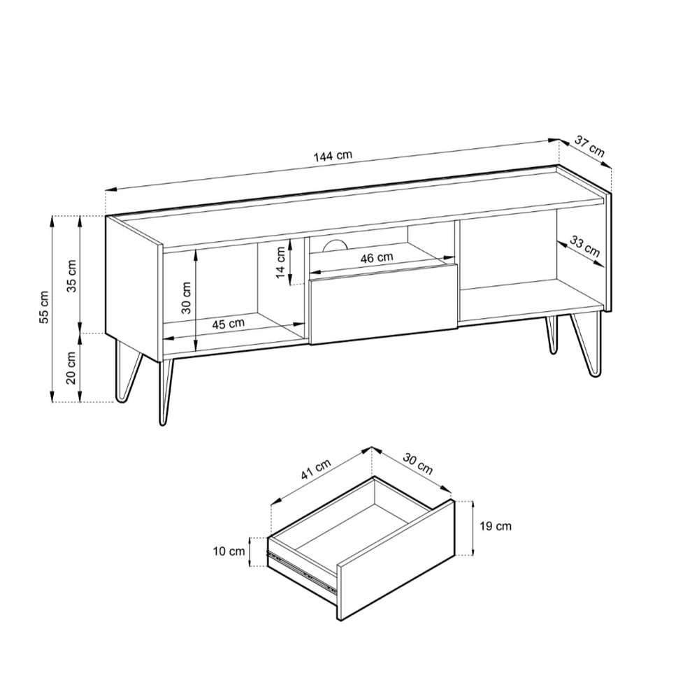 Hamden Wooden TV Stand With 2 Doors 1 Drawer In Black