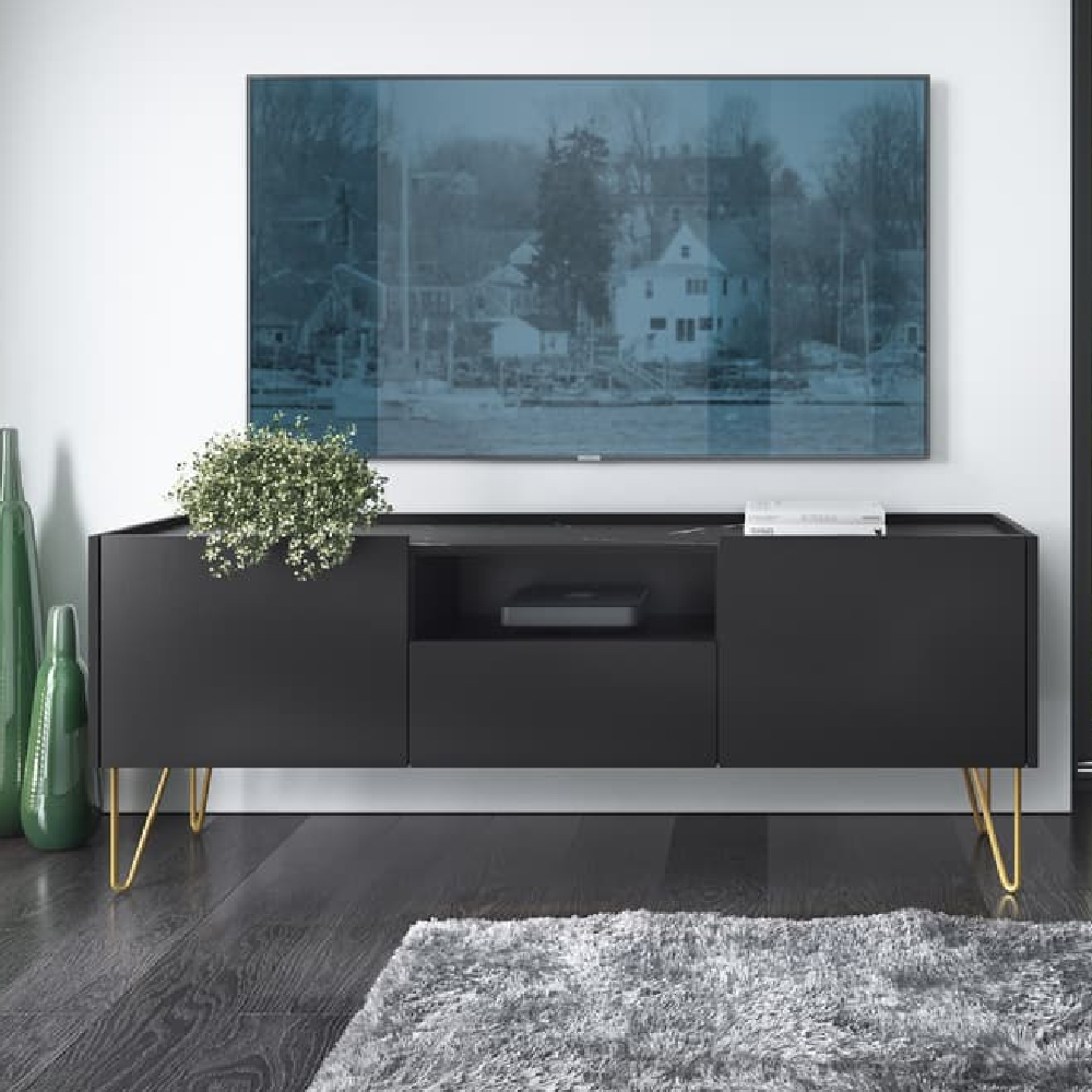 Read more about Hamden wooden tv stand with 2 doors 1 drawer in black