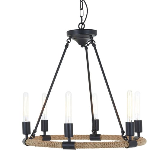 Hamel 6 Bulbs Chandelier Ceiling Light In Natural And Black