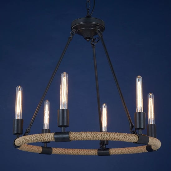 Product photograph of Hamel 6 Bulbs Chandelier Ceiling Light In Natural And Black from Furniture in Fashion