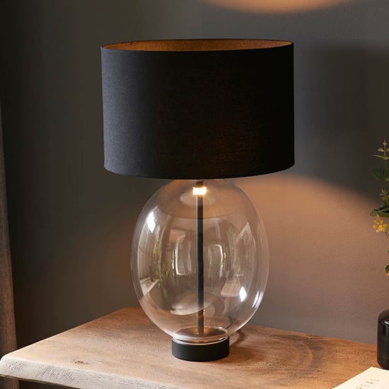 Product photograph of Hamel Black Shade Touch Table Lamp In Oval Glass Base from Furniture in Fashion