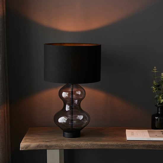 Hamel Black Shade Touch Table Lamp In Shaped Glass Base_3
