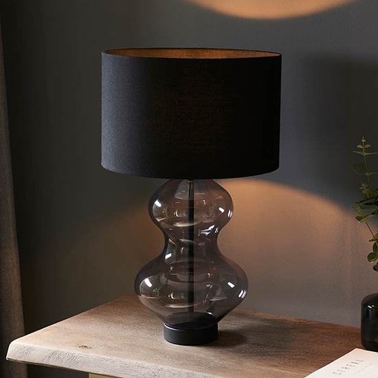 Photo of Hamel black shade touch table lamp in shaped glass base