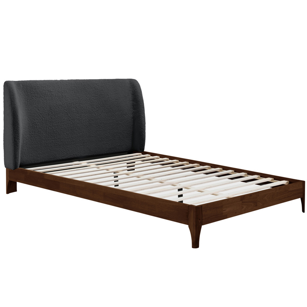 Hamel Fabric Double Bed With Wooden Frame In Grey