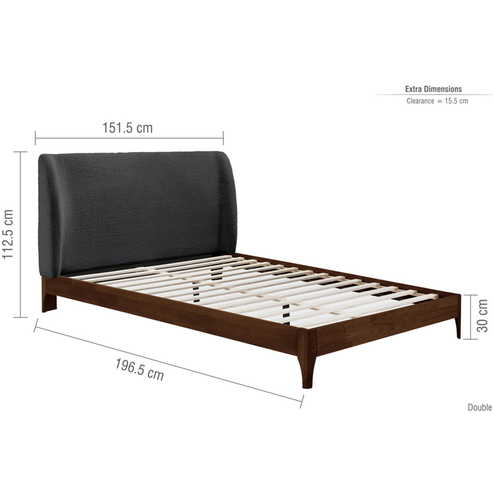 Hamel Fabric Double Bed With Wooden Frame In Grey