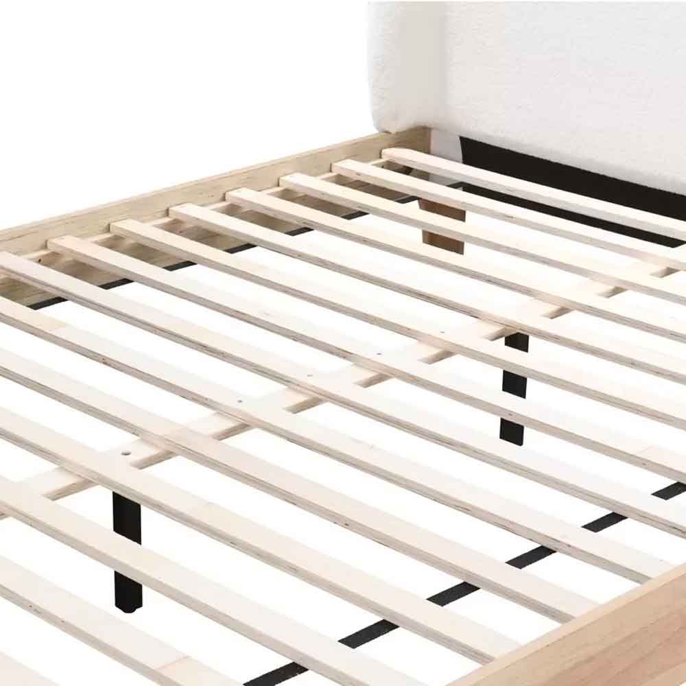 Hamel Fabric Double Bed With Wooden Frame in White and Oak