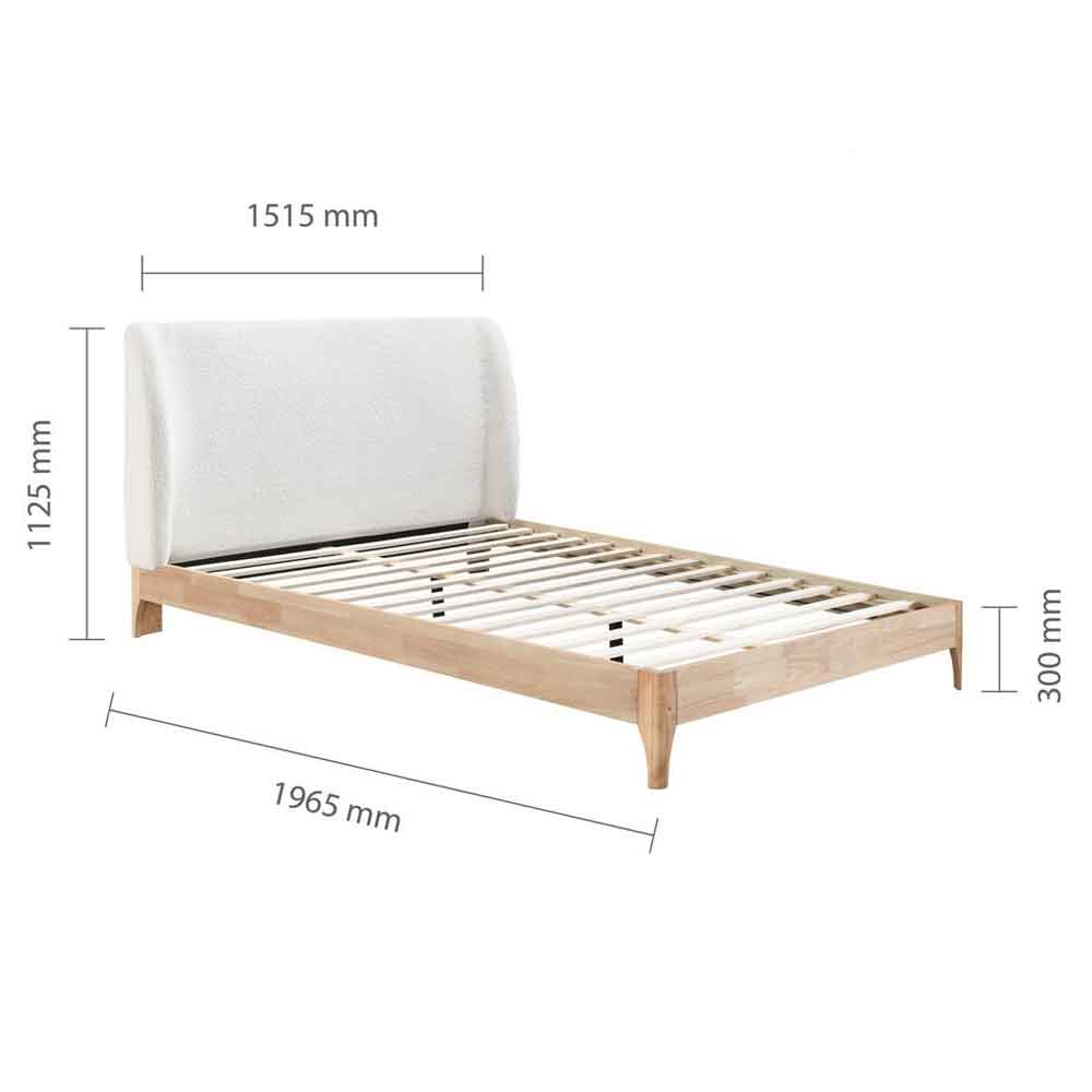 Hamel Fabric Double Bed With Wooden Frame in White and Oak