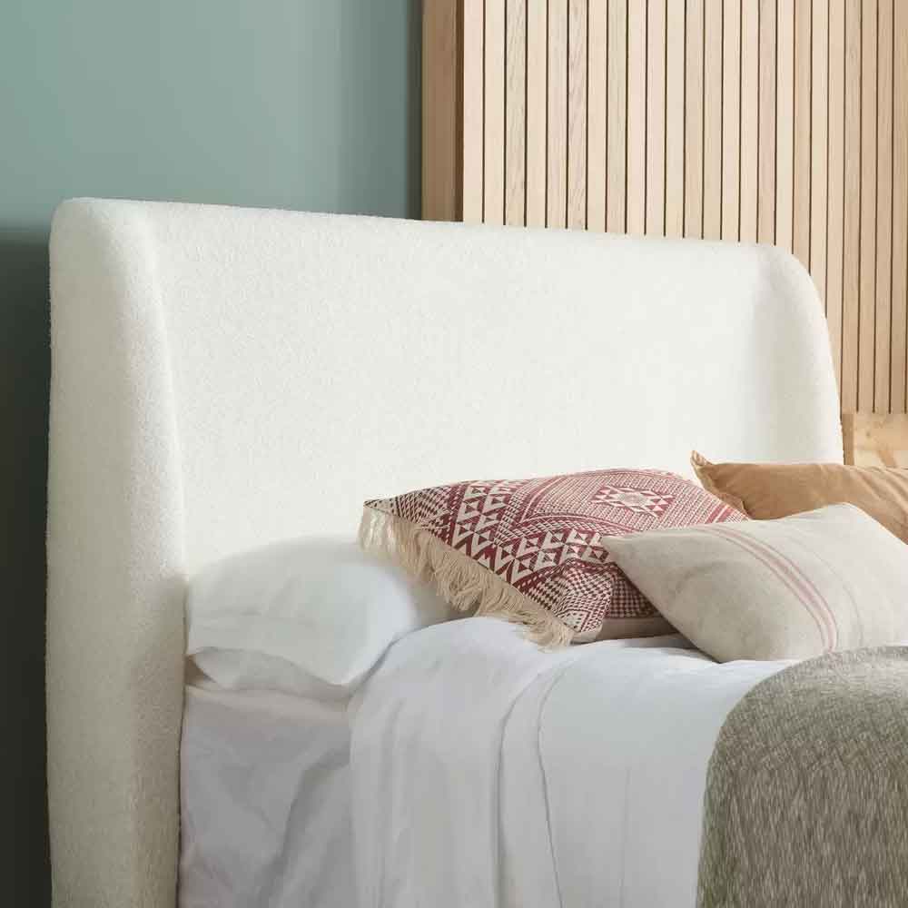 Hamel Fabric Double Bed With Wooden Frame in White and Oak