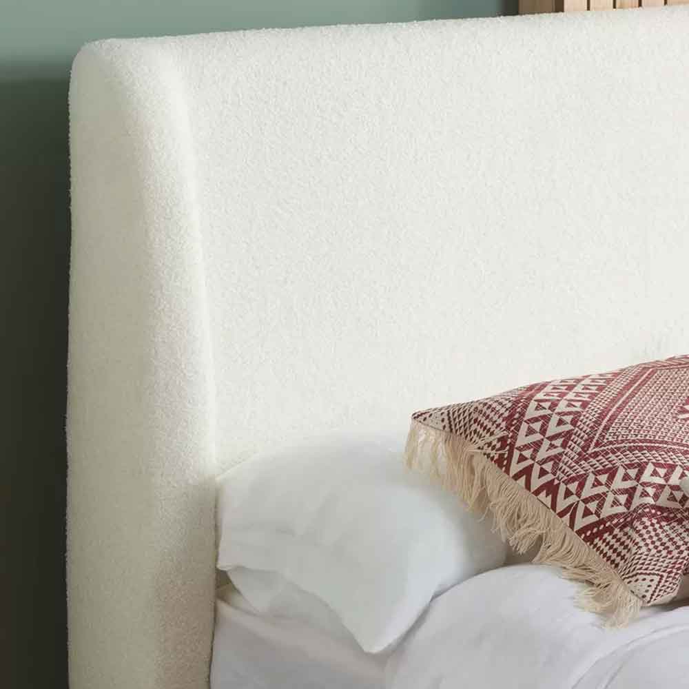 Hamel Fabric Double Bed With Wooden Frame in White and Oak