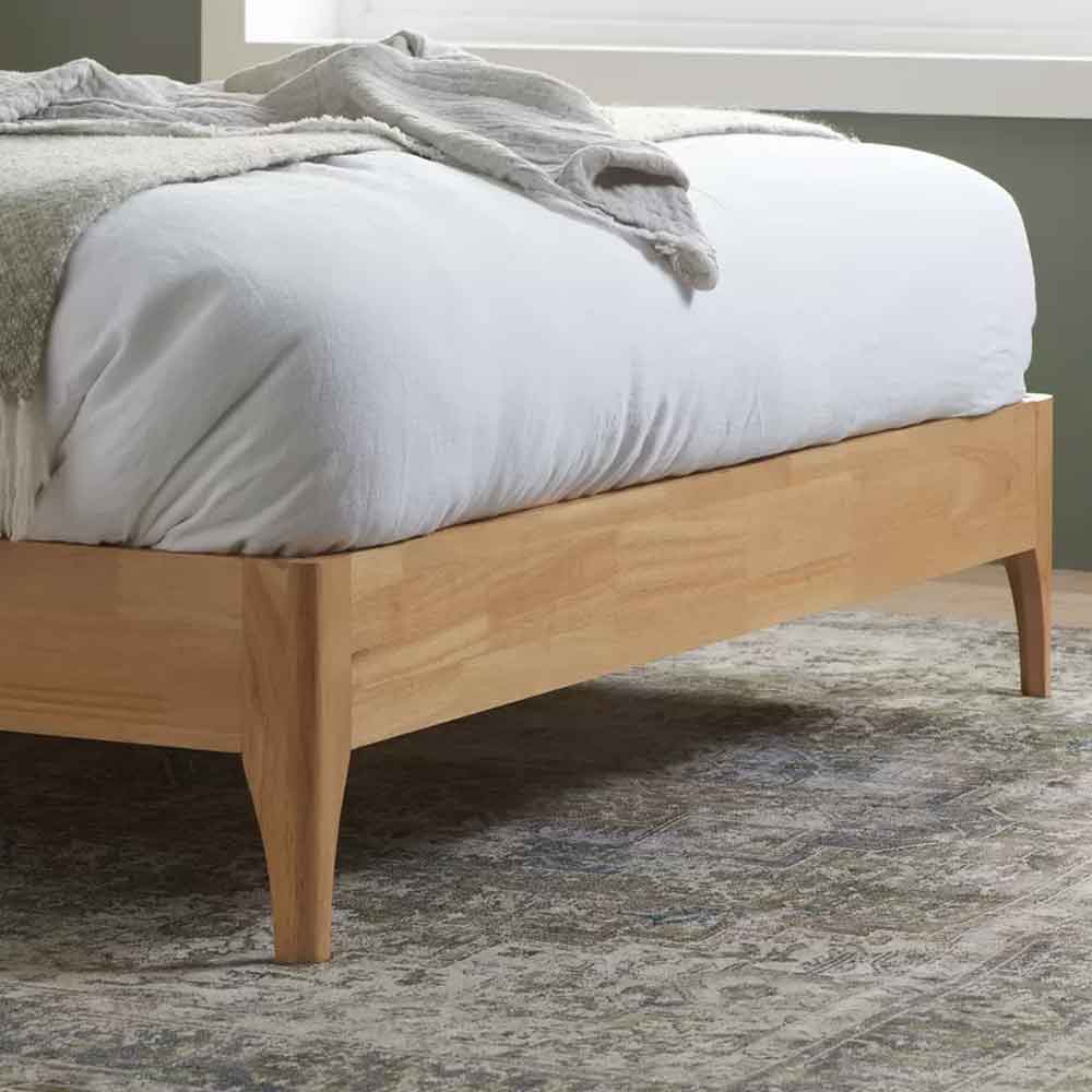 Hamel Fabric Double Bed With Wooden Frame in White and Oak