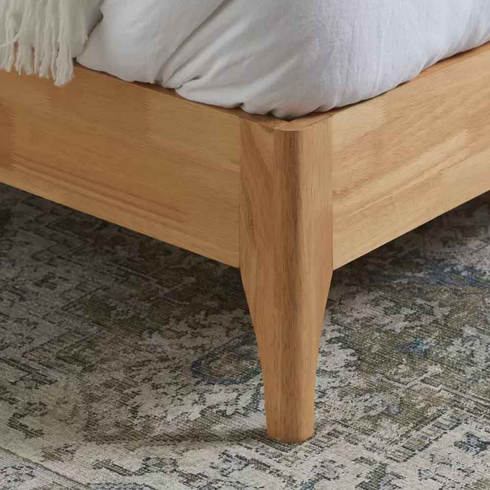 Hamel Fabric Double Bed With Wooden Frame in White and Oak