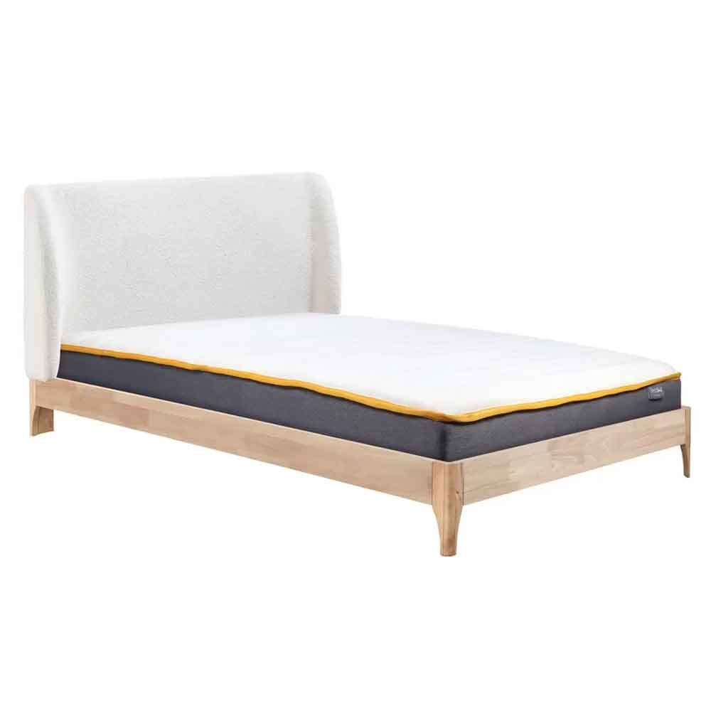 Hamel Fabric Double Bed With Wooden Frame in White and Oak