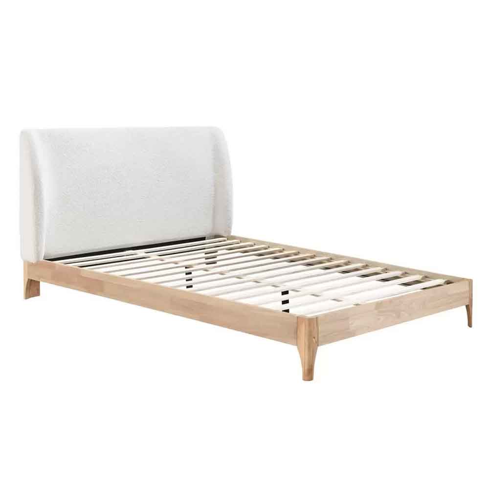 Hamel Fabric Double Bed With Wooden Frame in White and Oak