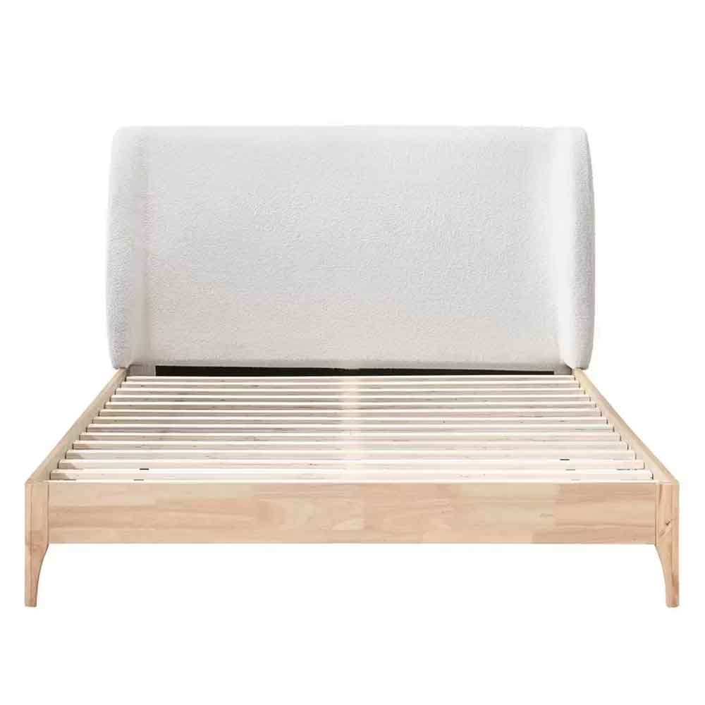 Hamel Fabric Double Bed With Wooden Frame in White and Oak