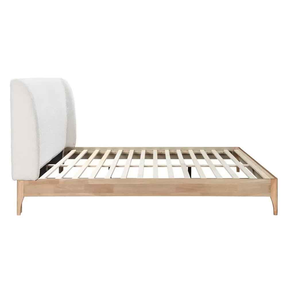 Hamel Fabric Double Bed With Wooden Frame in White and Oak
