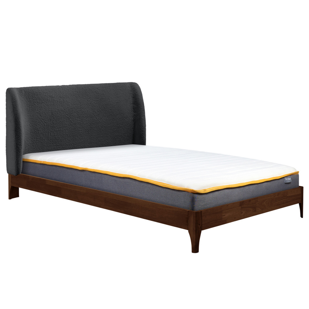 Hamel Fabric King Size Bed With Wooden Frame In Grey