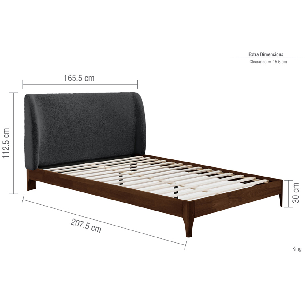 Hamel Fabric King Size Bed With Wooden Frame In Grey