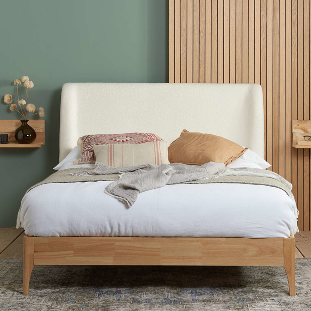 Hamel Fabric King Size Bed With Wooden Frame In White And Oak