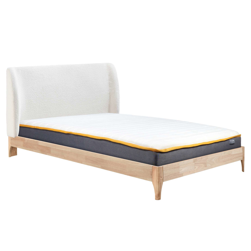 Hamel Fabric King Size Bed With Wooden Frame In White And Oak