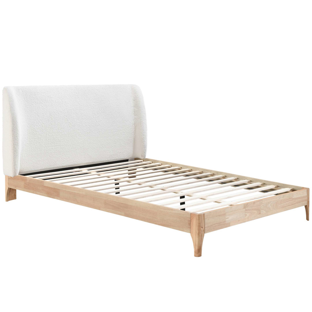 Hamel Fabric King Size Bed With Wooden Frame In White And Oak