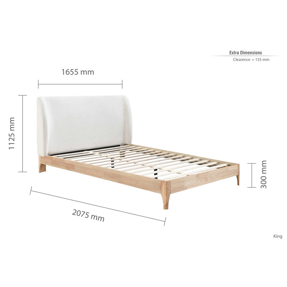 Hamel Fabric King Size Bed With Wooden Frame In White And Oak