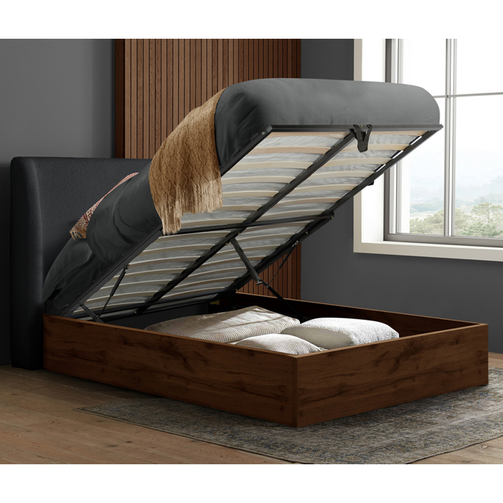 Hamel Fabric Ottoman Storage Double Bed With Wooden Frame In Grey