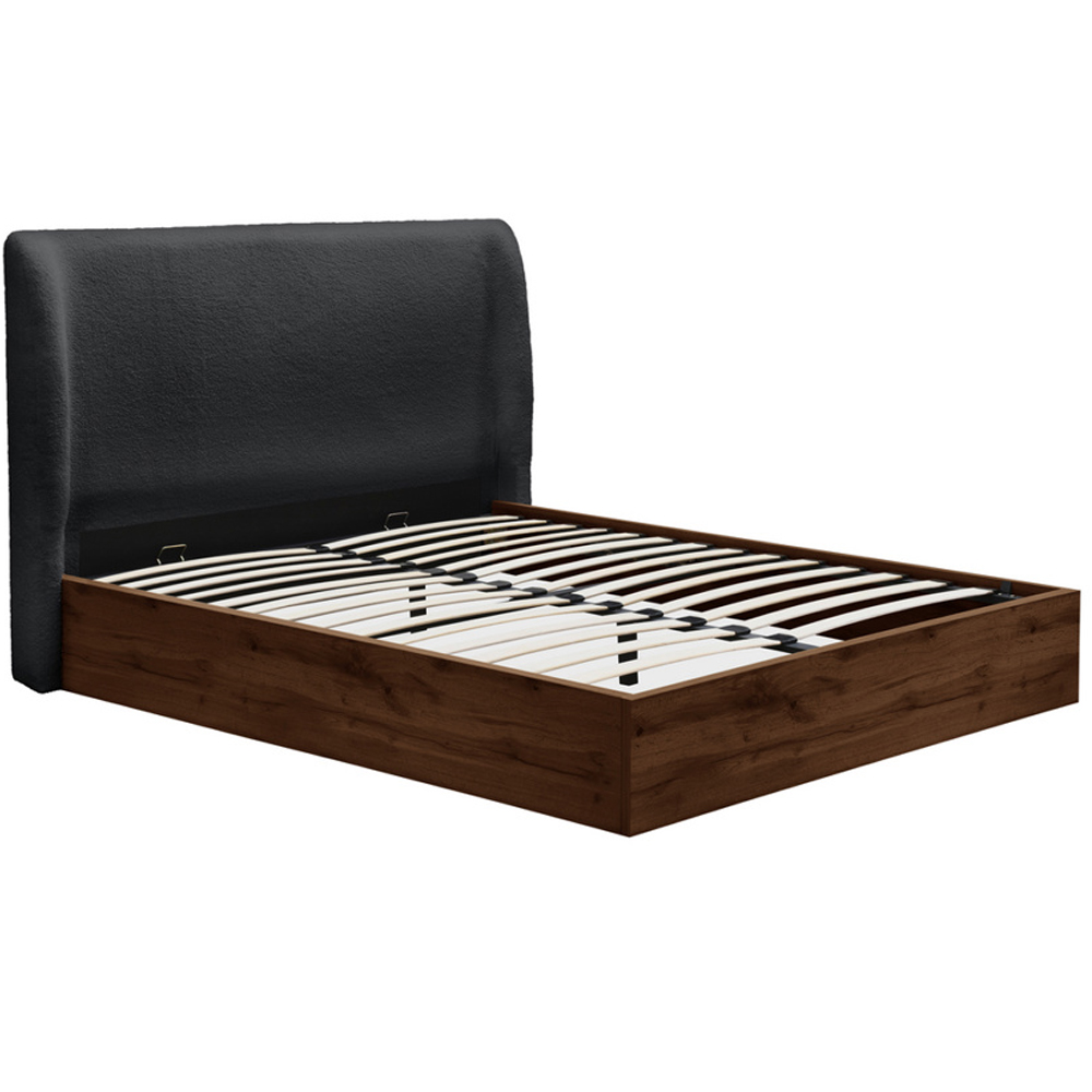 Hamel Fabric Ottoman Storage Double Bed With Wooden Frame In Grey