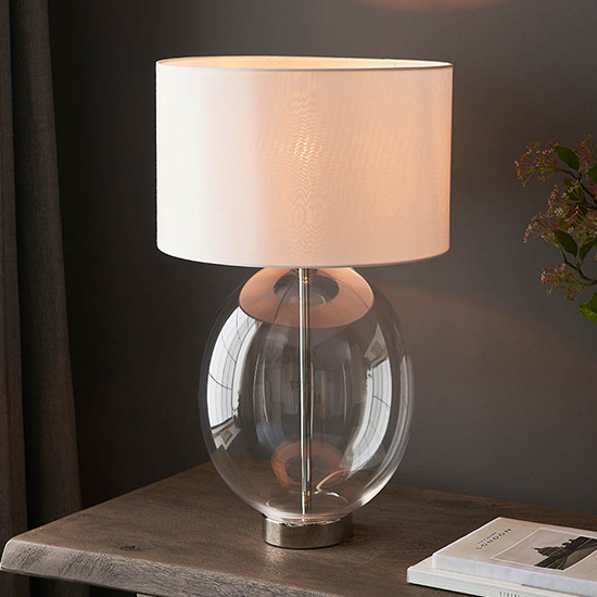 Product photograph of Hamel White Shade Touch Table Lamp With Oval Glass Base from Furniture in Fashion