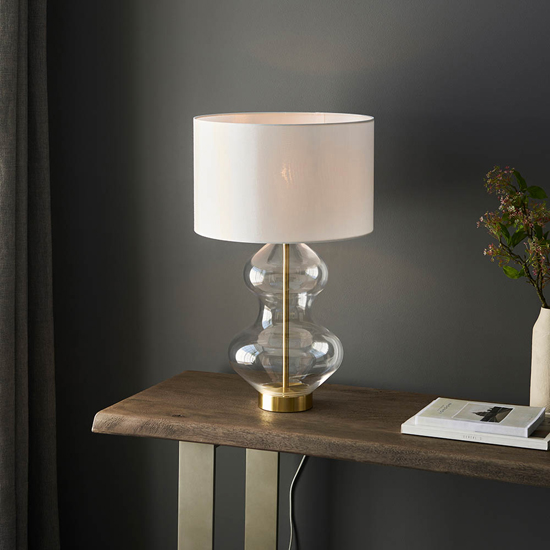 Hamel White Shade Touch Table Lamp With Shaped Glass Base
