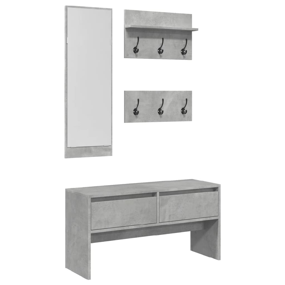 Hamel Wooden 4 Piece Hallway Furniture Set In Concrete Grey