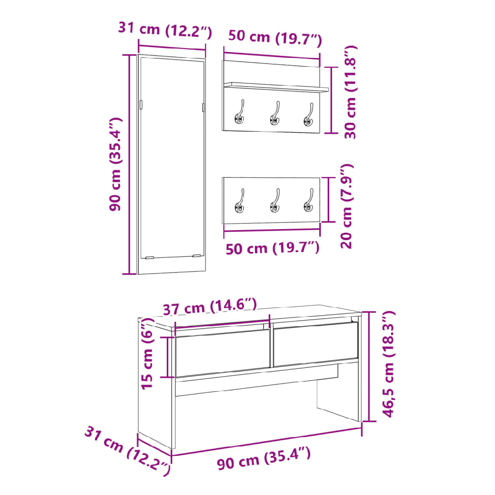 Hamel Wooden 4 Piece Hallway Furniture Set In White