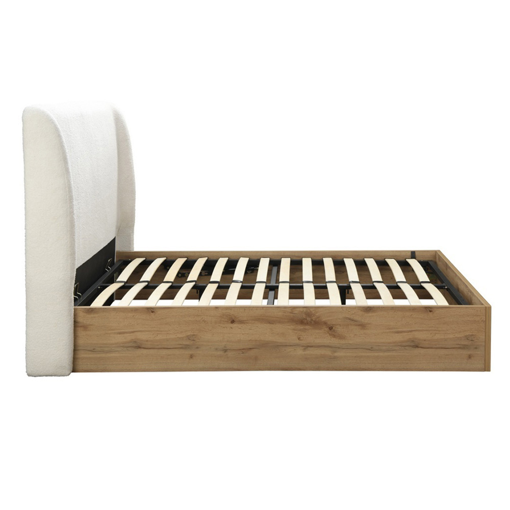 Hamel Wooden Ottoman Double Bed With Fabric Headboard In Oak