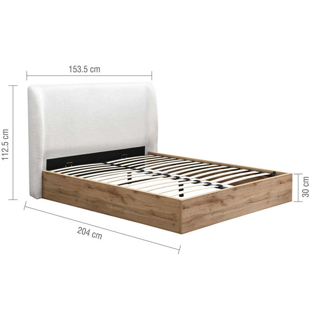 Hamel Wooden Ottoman Double Bed With Fabric Headboard In Oak