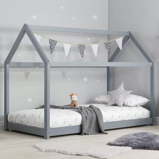 Hamel Wooden Single House Bed In Grey