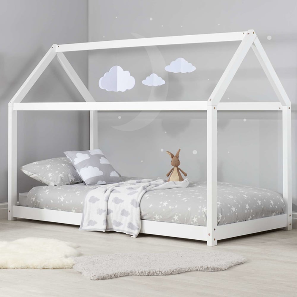 Hamel Wooden Single House Bed In White