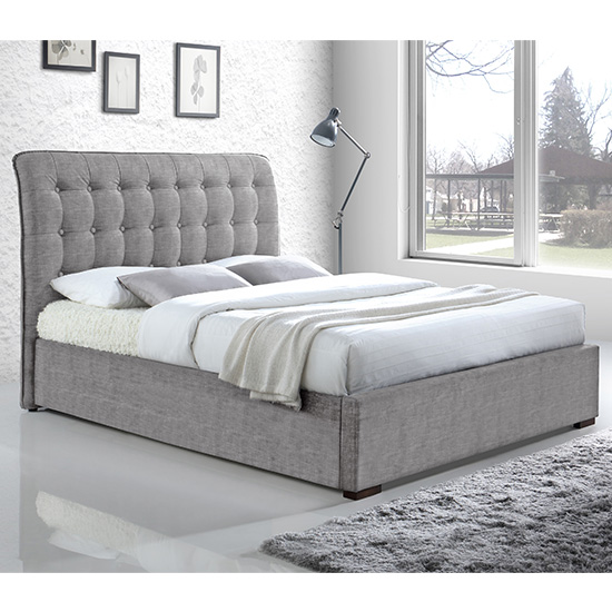 Photo of Hamilton fabric upholstered double bed in light grey