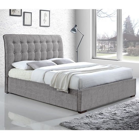 Photo of Hamilton fabric upholstered king size bed in light grey