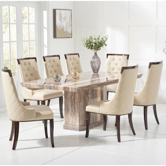View Hamlet marble large dining table in brown with six tulip chairs