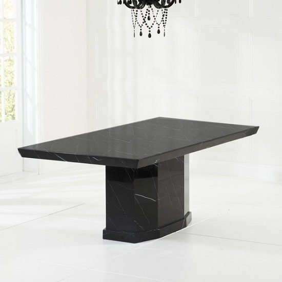 Hamlet Marble Dining Table In Black With 8 Allie Grey Chairs
