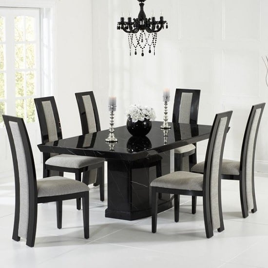Hamlet 200cm Marble Dining Table In Black With 8 Allie Chairs