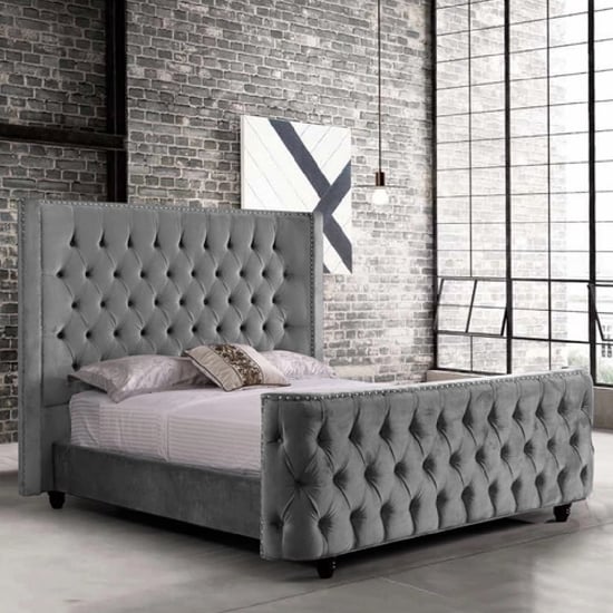Read more about Hammond plush velvet double bed in grey