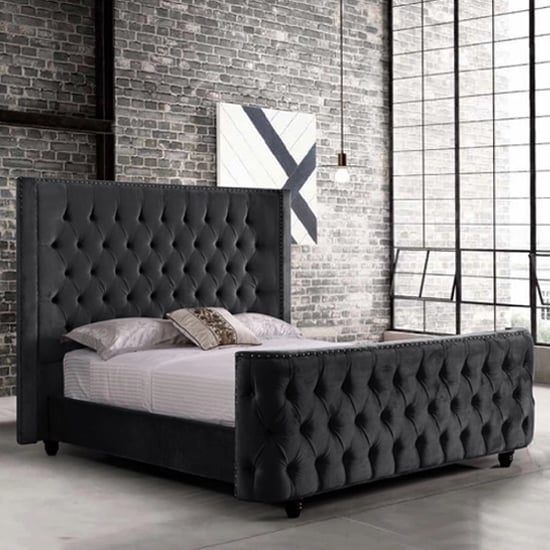 Product photograph of Hammond Plush Velvet King Size Bed In Black from Furniture in Fashion