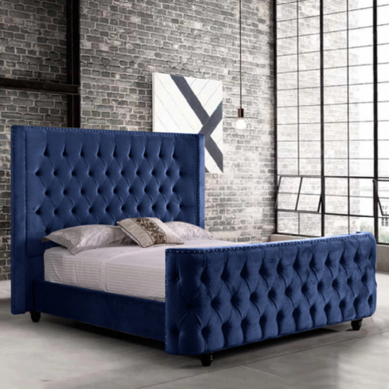 Product photograph of Hammond Plush Velvet King Size Bed In Blue from Furniture in Fashion