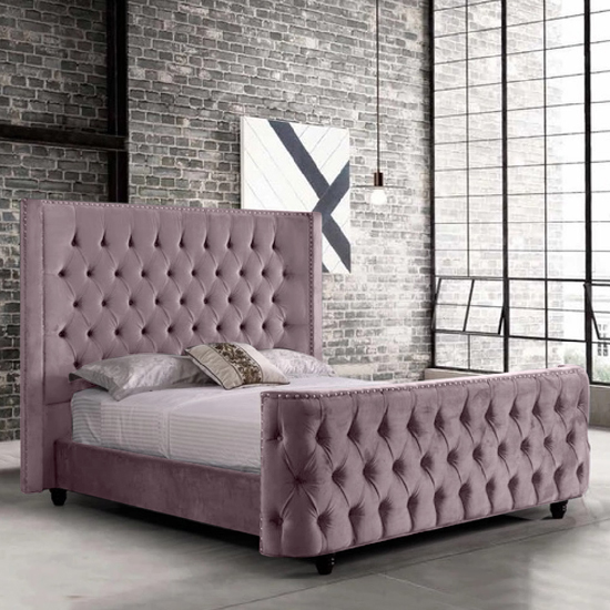 Hammond Plush Velvet King Size Bed In Pink