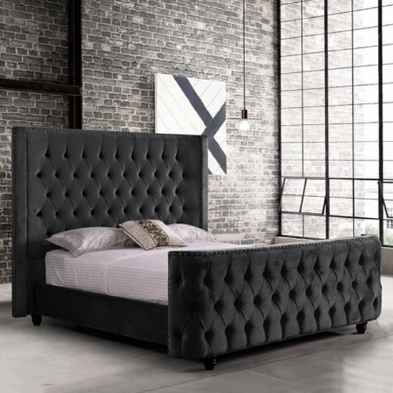 Hammond Plush Velvet Small Double Bed In Black