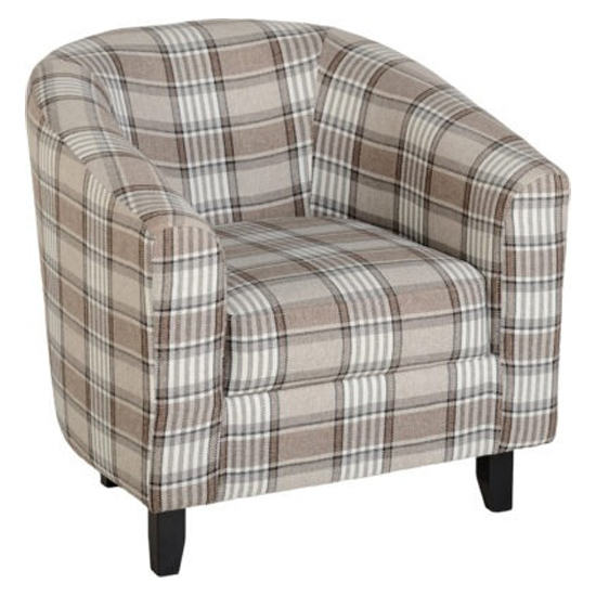 Hammond Tartan Fabric Tub Chair In Grey And Brown Sale