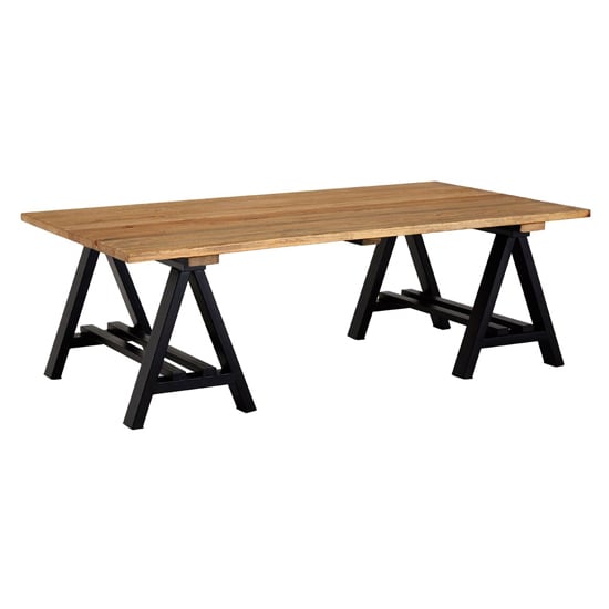 Photo of Hampro wooden coffee table with black metal legs in natural